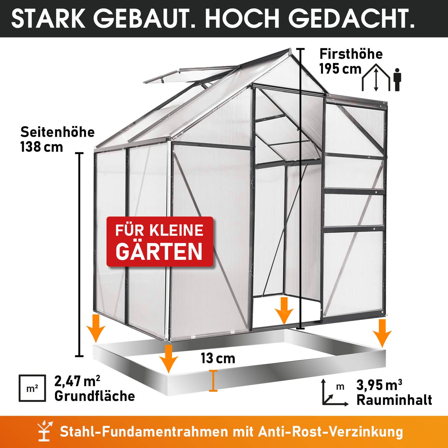 Aluminium Gewächshaus 130x190x195 anthrazit