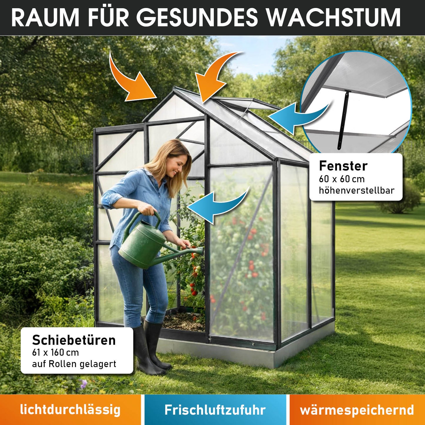 Aluminium Gewächshaus 130x190x195 anthrazit