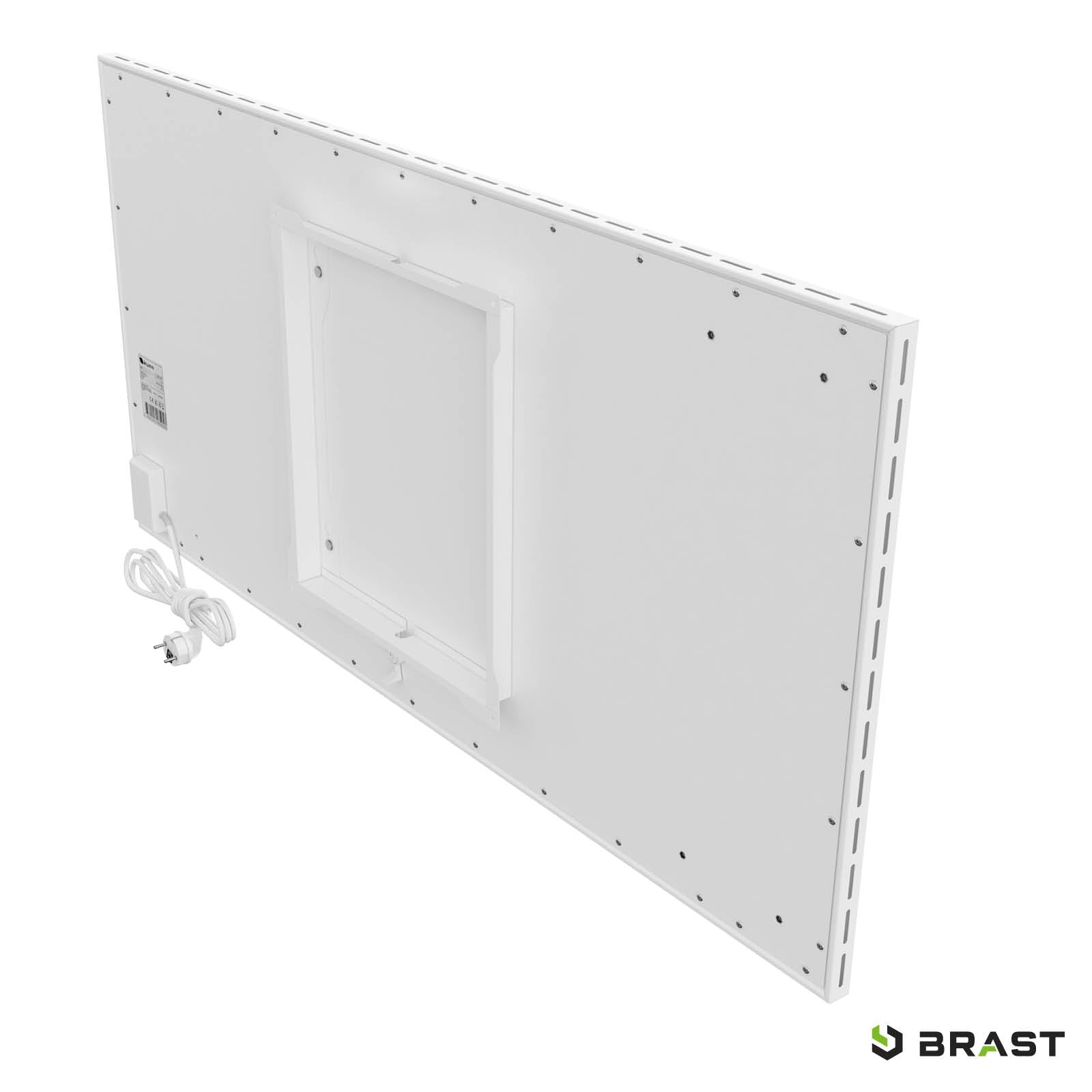 Weiße flache Hybrid Infrarotheizung ISP-HB 900 mit glatter Oberfläche und montierter Rückplatte.