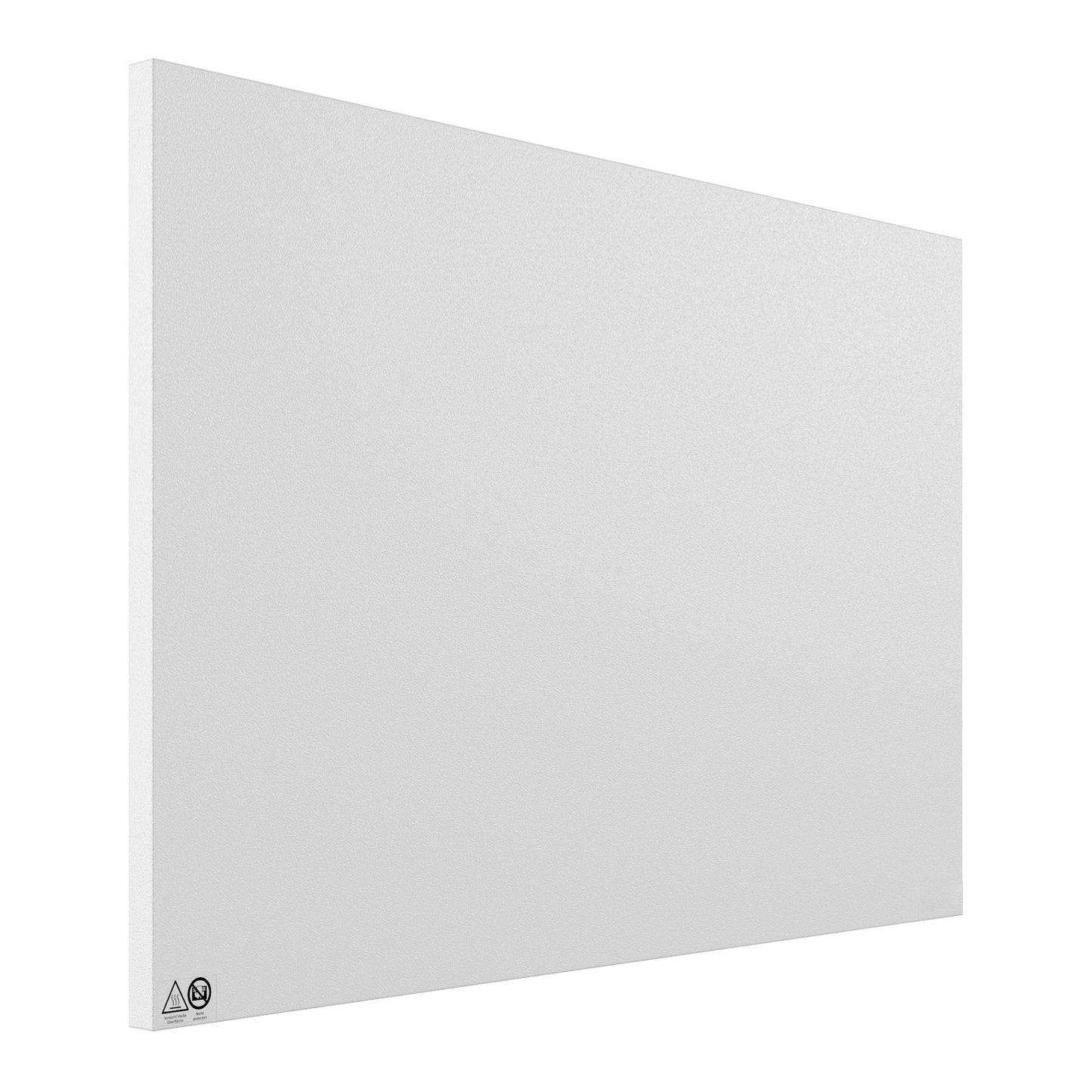 Weiße flache Infrarotheizung mit glatter Oberfläche und minimalistischem Design.