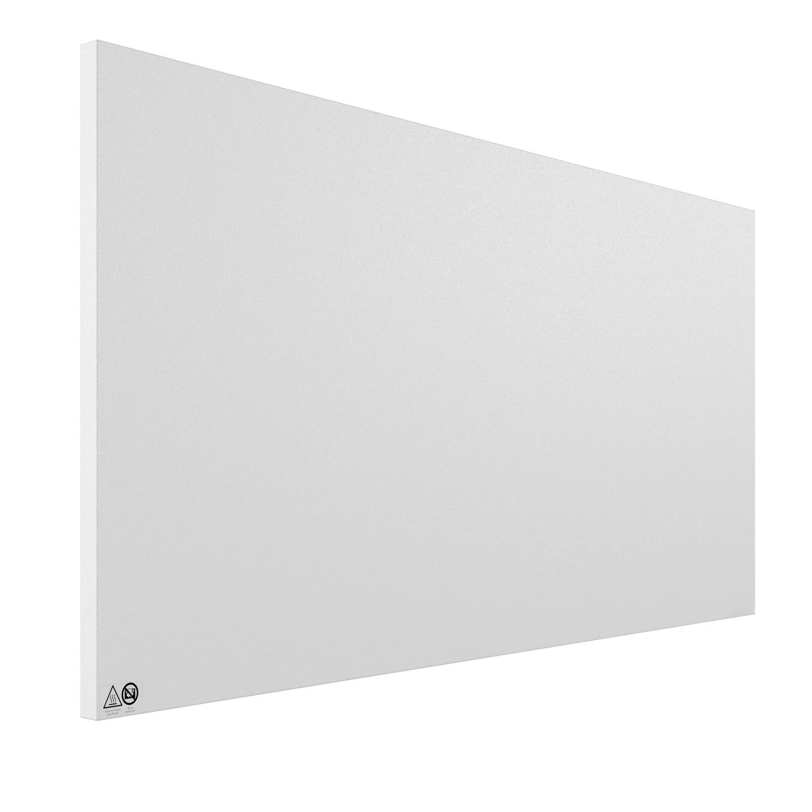 Weiße flache Infrarotheizung mit glatter Oberfläche und minimalistischen Design.