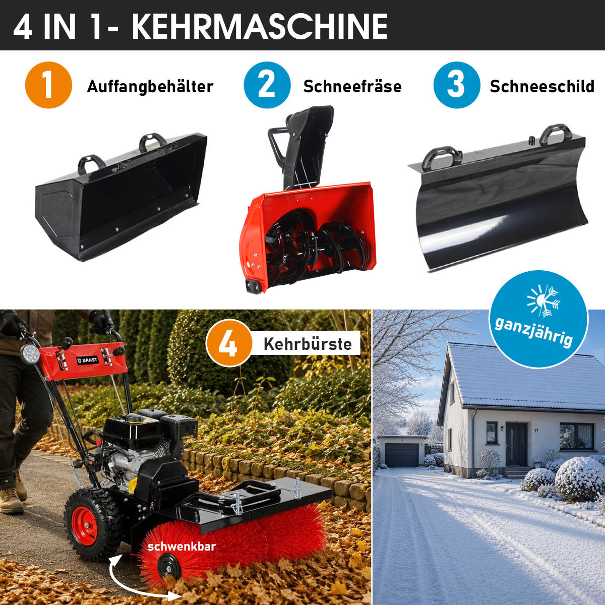 BRAST 4in1 Benzin Kehrmaschine 4100 ESTART