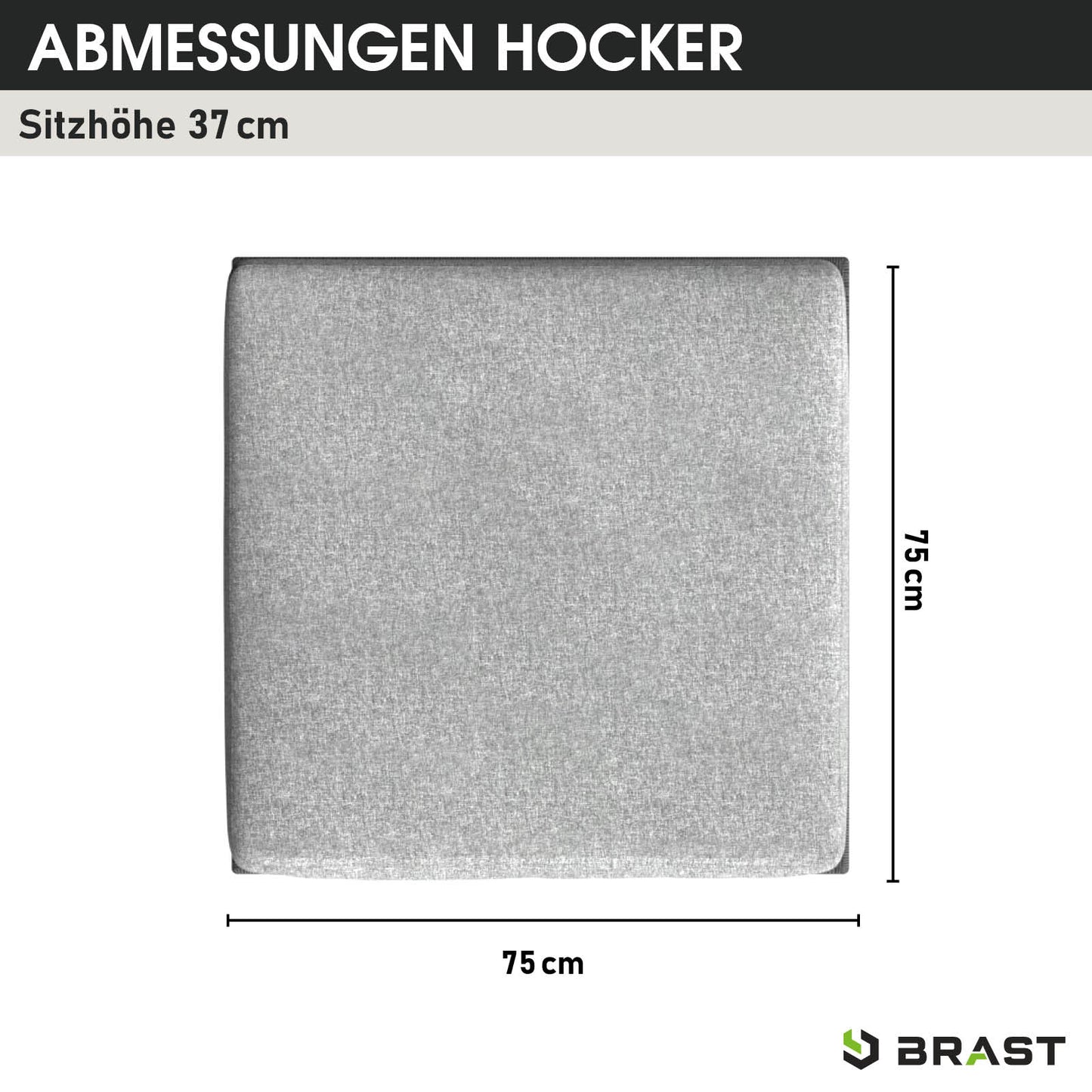 Schwarzer Polyrattan Hocker mit grauem Kissen 75x75 cm für Loungemöbel Garten Lounge Möbel.