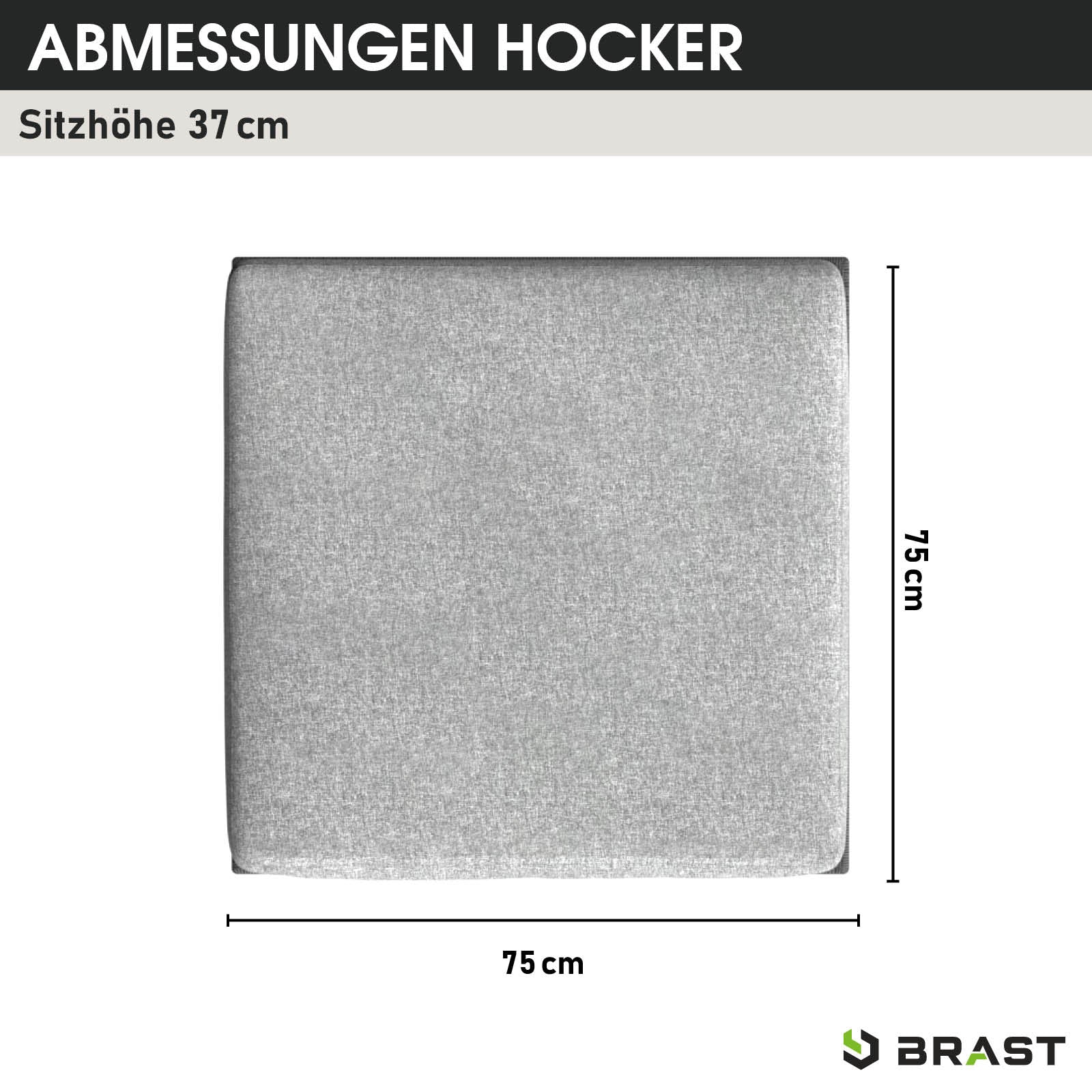 Schwarzer Polyrattan Hocker mit grauem Kissen 75x75 cm für Loungemöbel Garten Lounge Möbel.