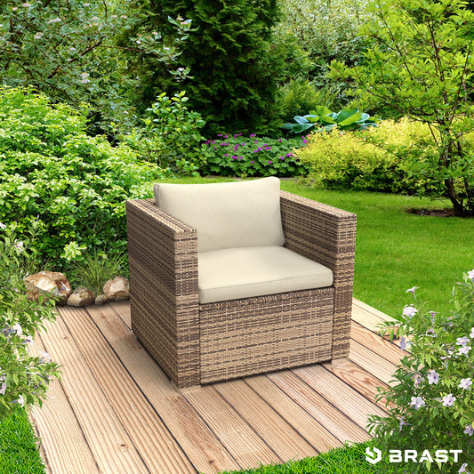 Polyrattan Einzelsessel mit 2 Armlehnen braun