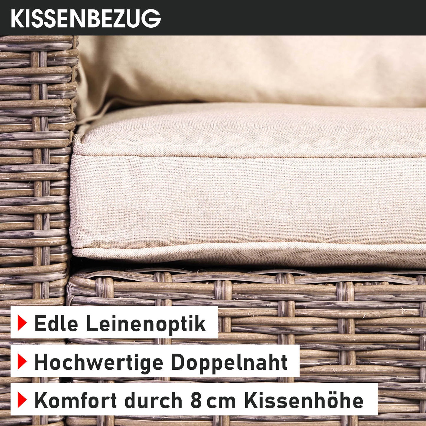 Braune Polyrattan Gartengarnitur mit beigefarbenem Leinen-Kissenbezug, 8 cm Sitzkissenhöhe, rattan sitzgruppe mit.