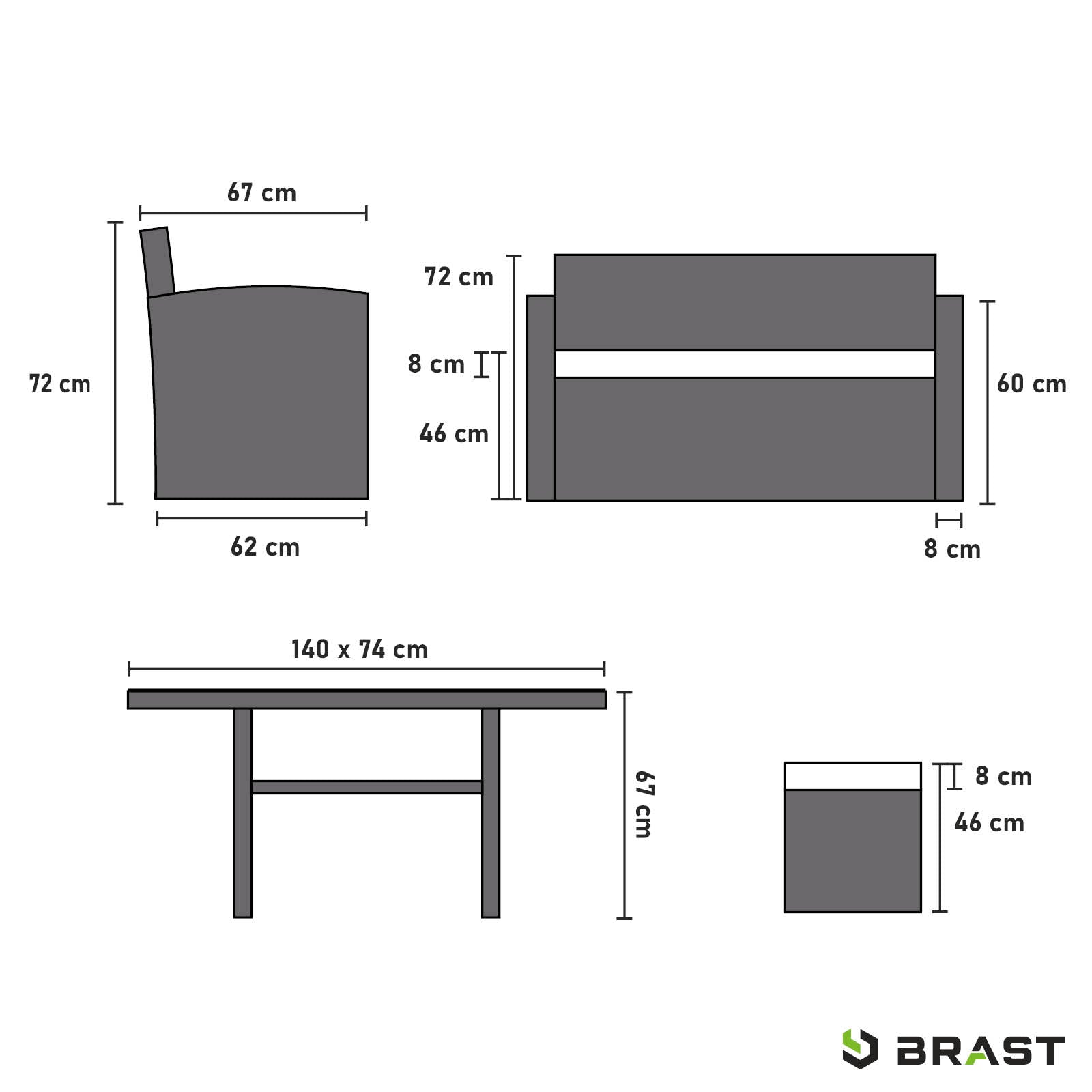 Braune Polyrattan Gartengarnitur mit beigen Polstern, Gartenmöbel Sitzgruppe, Balkon Sitzgruppe, Sitzgruppe Garten.