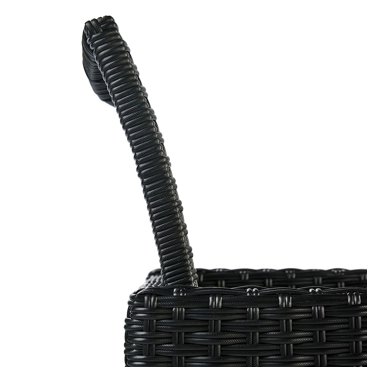 Schwarze Polyrattan Sitzgruppe mit hochlehnsessel, eng geflochtene rattan sitzgruppe für garten und balkon.