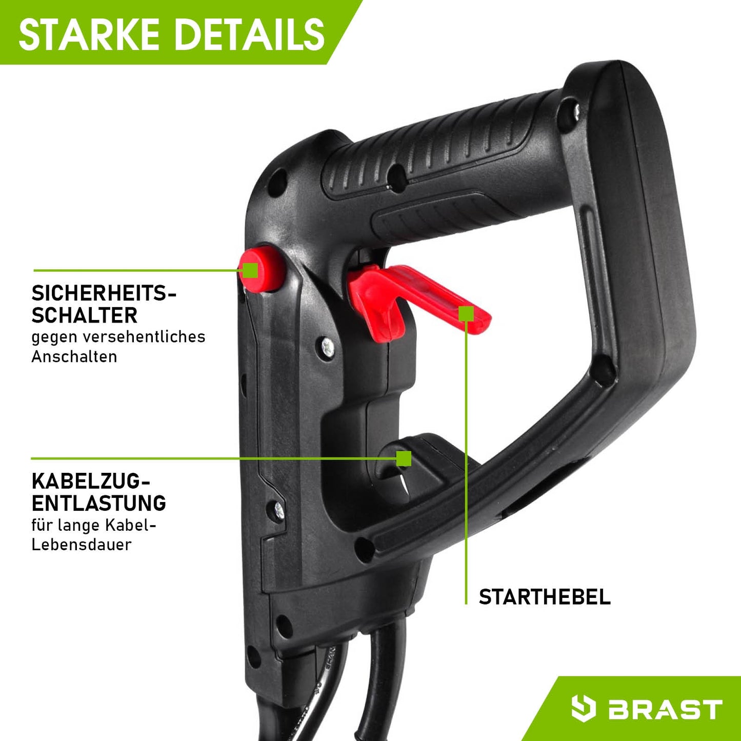 Schwarzer Griff mit Starthebel und rotem Sicherheitsschalter für Motorhacke Gartenfräse Bodenfräse Gartenfräse Pflug.