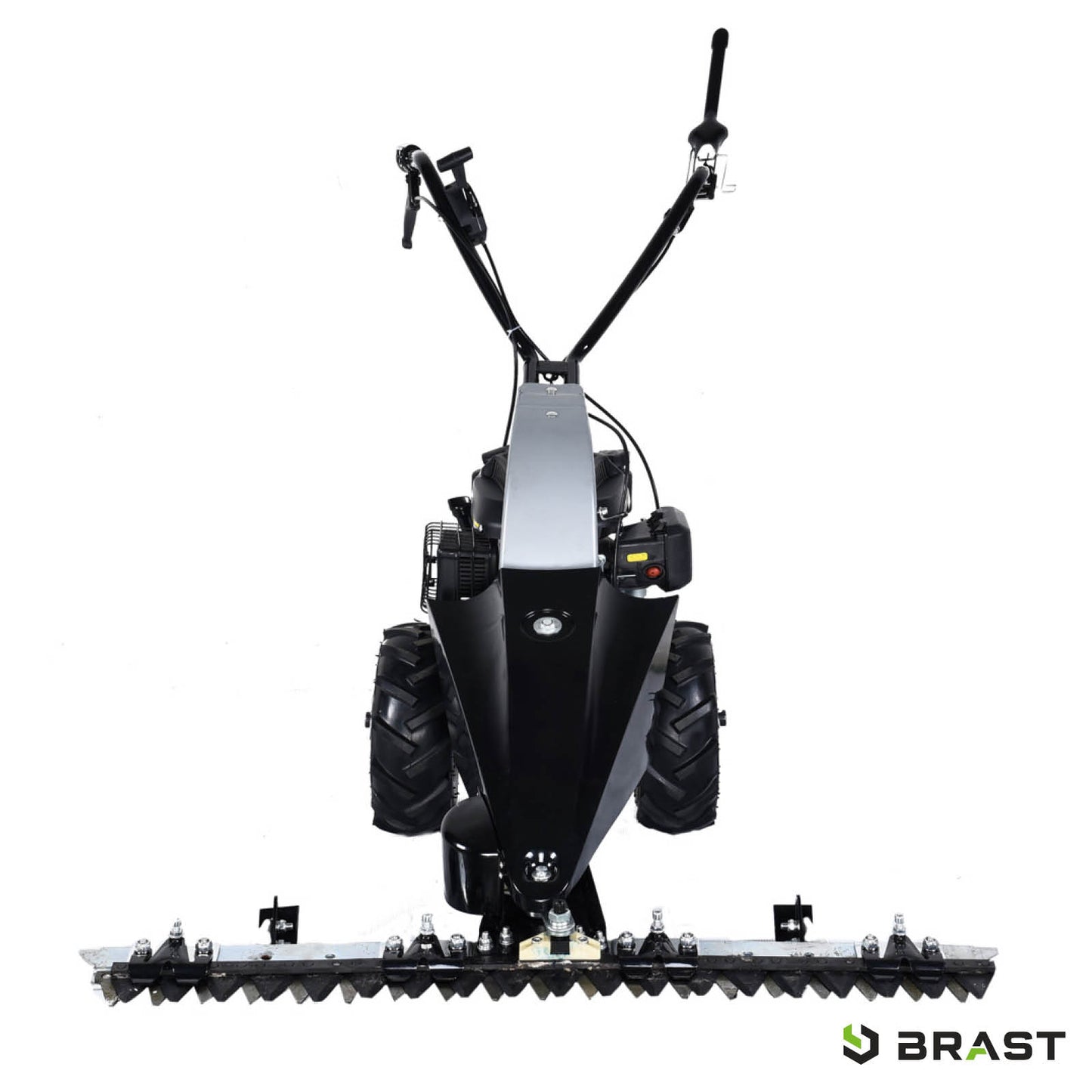 Schwarzer BRAST Benzin Balkenmäher mit breitem Balkenmesser, 4-Takt Motor, 4,8PS, griffige Lenkgriffe und robuste Bereifung, .