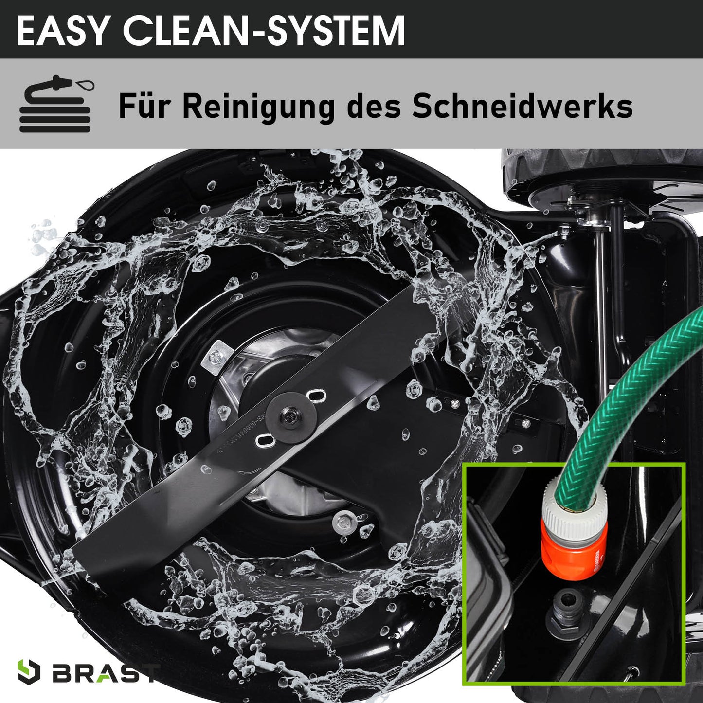 Benzin Rasenmäher 18170 SPEED mit wasserreinigbarem Schneidwerk und Mulchfunktion.