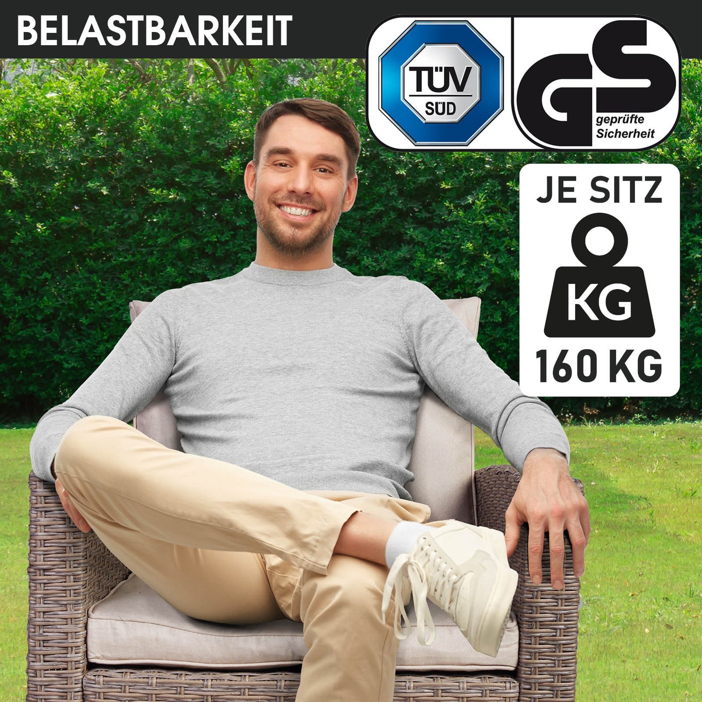 Polyrattan Gartengarnitur HACIENDA braun-beige mit beigen Polstern, sitzgruppe garten mit Eckelementen.