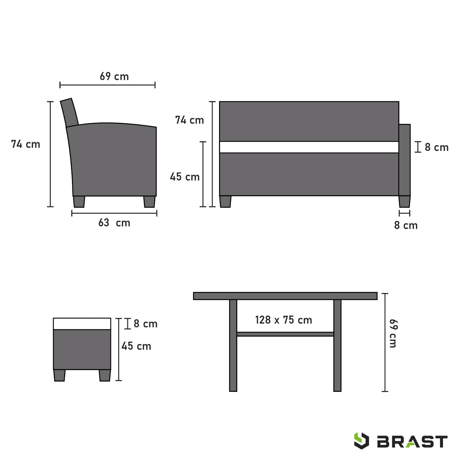 Braune Polyrattan Gartengarnitur mit beige Sitzpolstern, L-förmige Sitzgruppe Garten für Balkon und Terrasse.