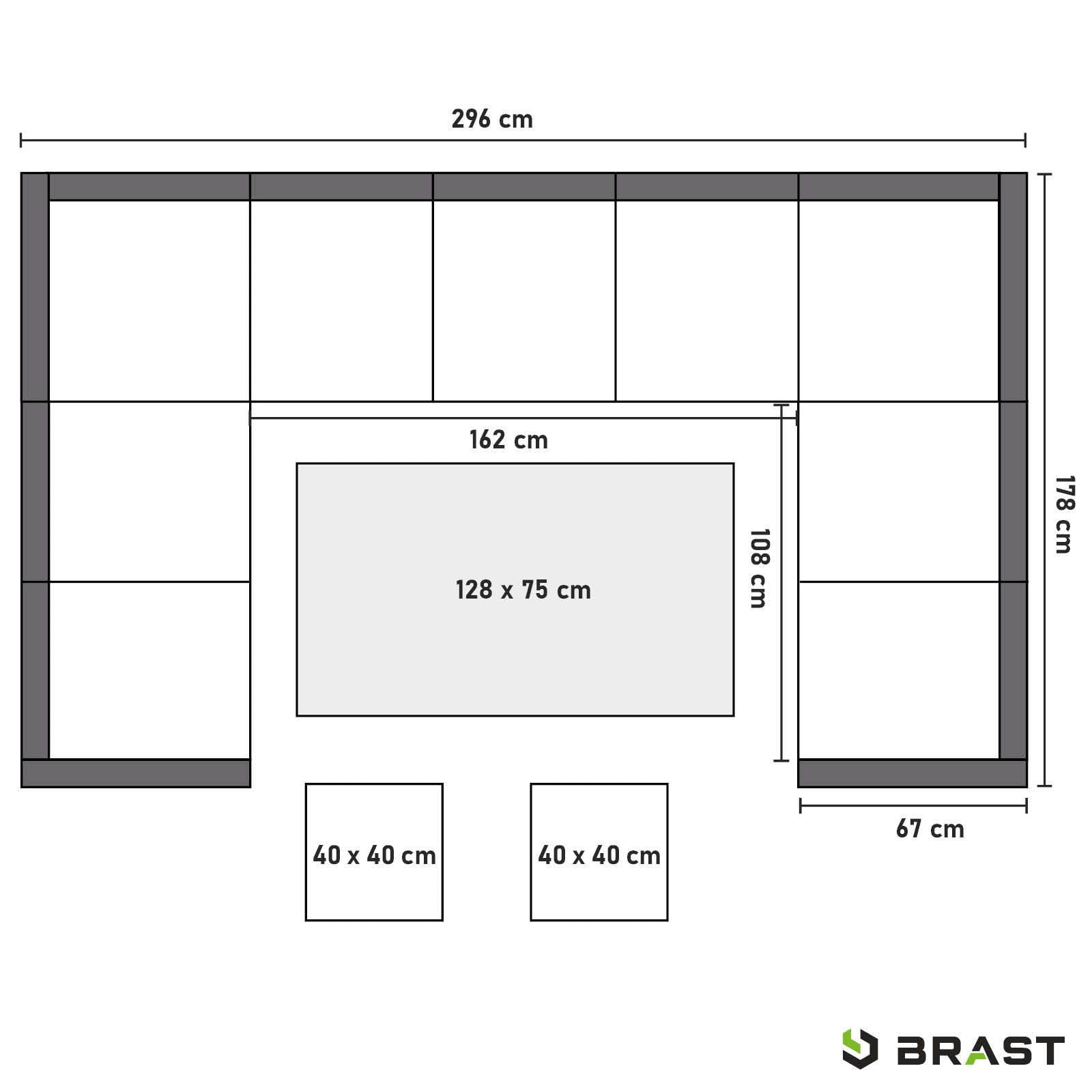 Schwarze Polyrattan Gartengarnitur mit grauen Sitzkissen, L-förmige Sitzgruppe Garten mit rechteckigem Tisch, ideale Balkon.