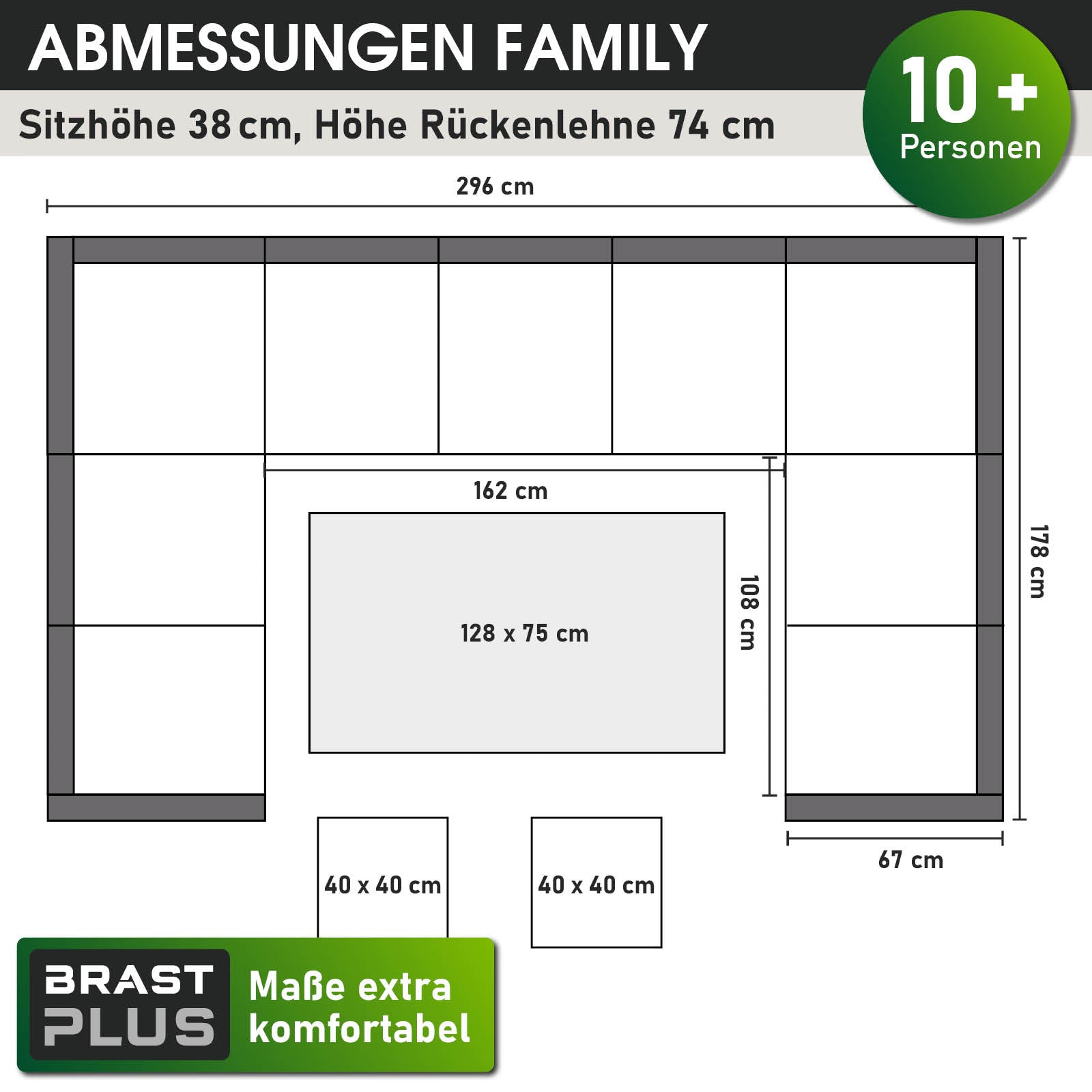 Braune Polyrattan Gartengarnitur mit großer L-Form, beige Polster, Sitzgruppe Garten für 10+ Personen.