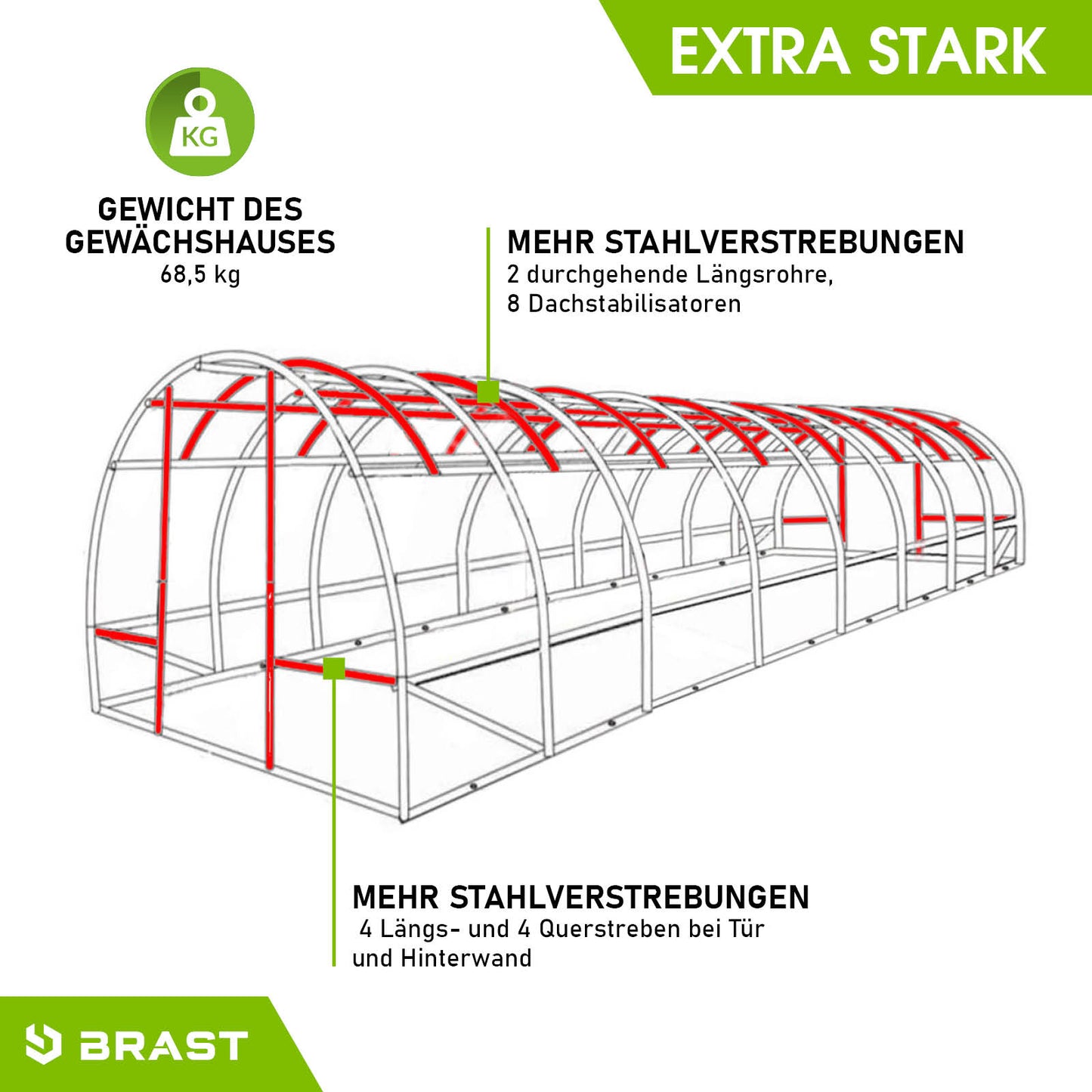 Begehbares Foliengewächshaus 3x8m mit stabilem Fundament und verstärktem Stahlrahmen, windsicheres Gewächshaus Treibhaus für .