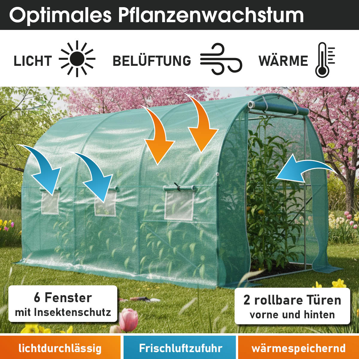 Folien-Gewächshaus 06, 2x3m inkl. Erdanker & Unkrautvlies