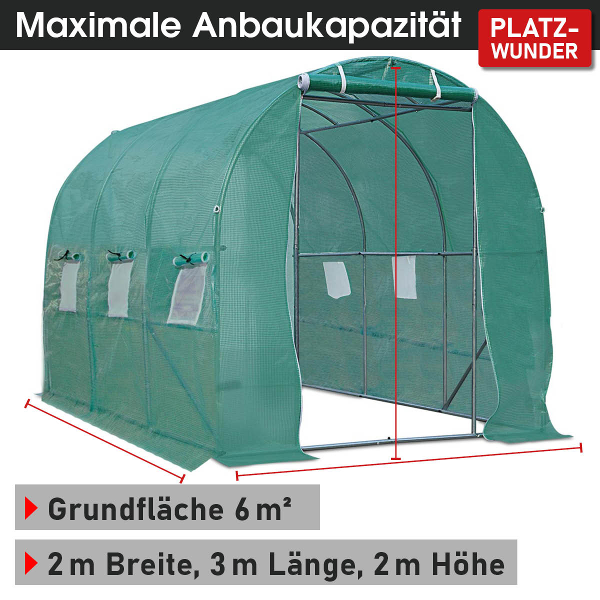 Folien-Gewächshaus 06, 2x3m inkl. Erdanker & Unkrautvlies