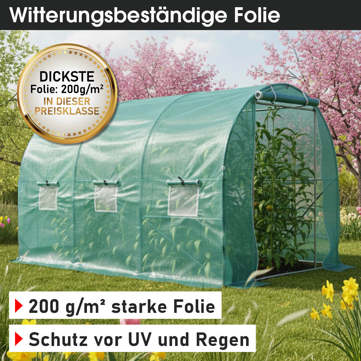 Folien-Gewächshaus 06, 2x3m inkl. Erdanker & Unkrautvlies