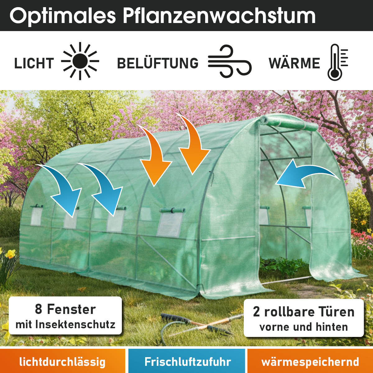 Folien-Gewächshaus 12, 3x4m inkl. Erdanker & Unkrautvlies