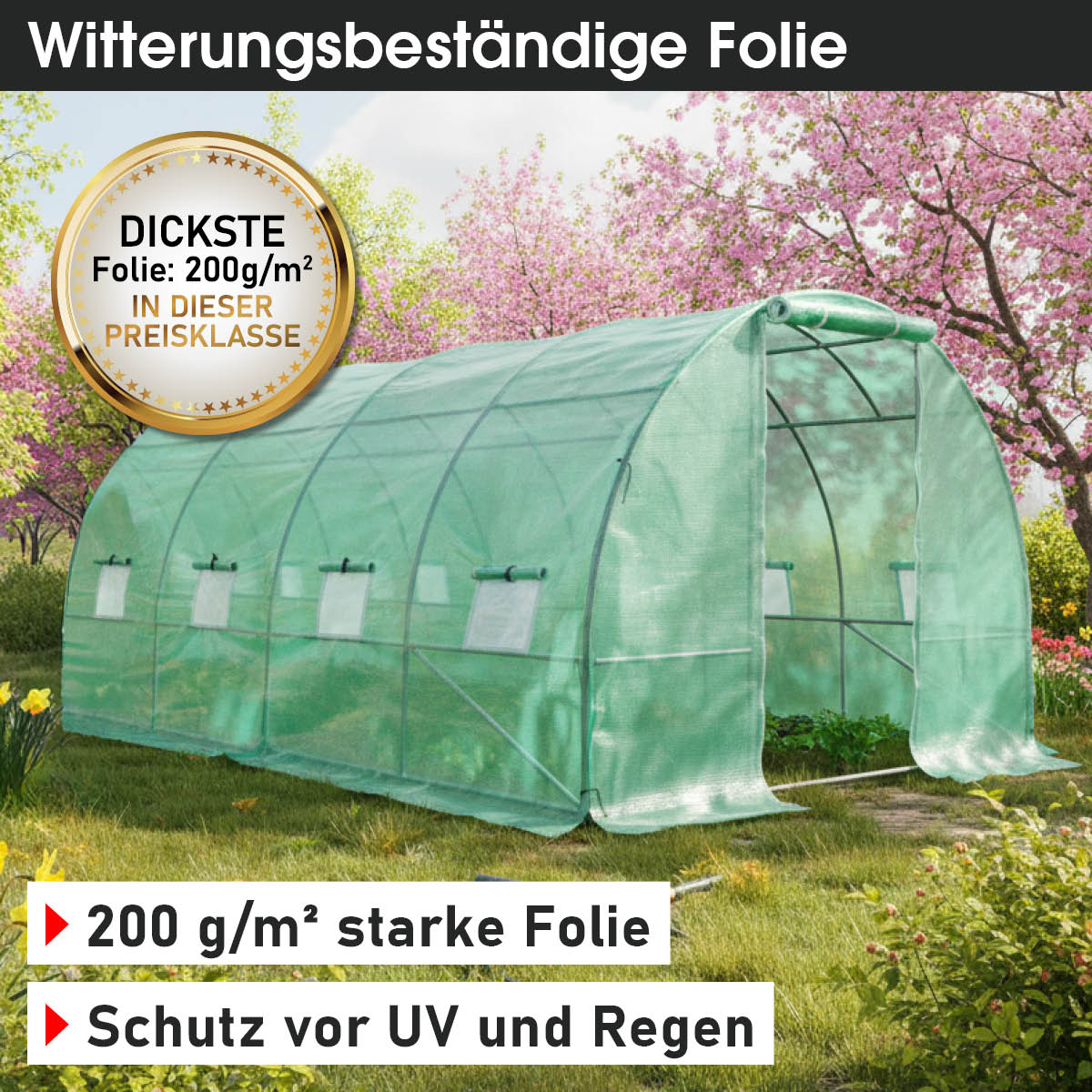 Folien-Gewächshaus 12, 3x4m inkl. Erdanker & Unkrautvlies
