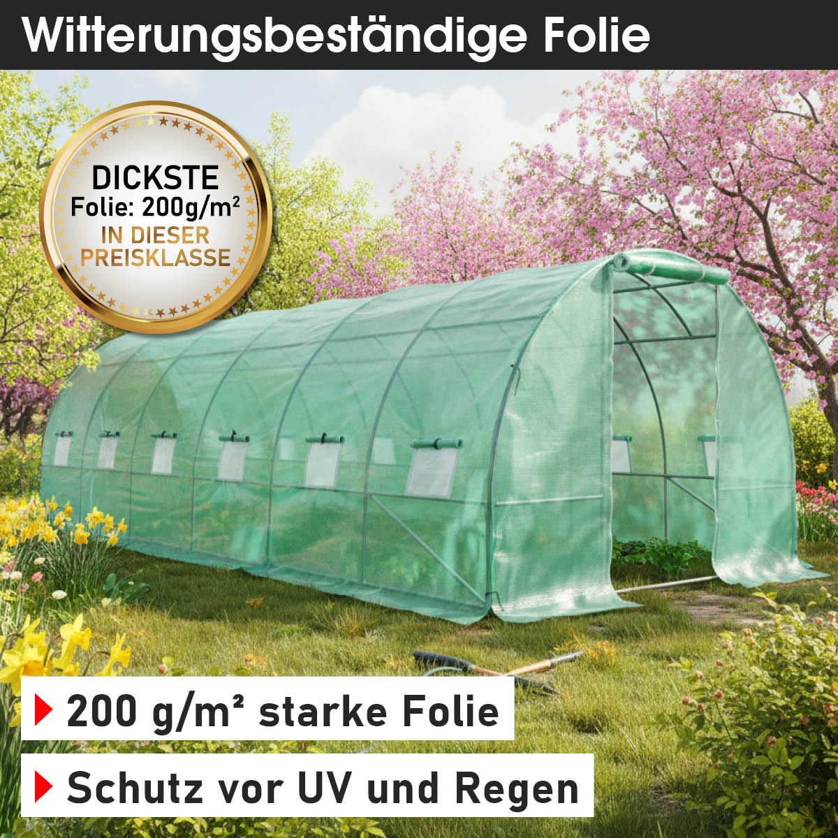 Folien-Gewächshaus 18, 3x6m inkl. Erdanker & Unkrautvlies