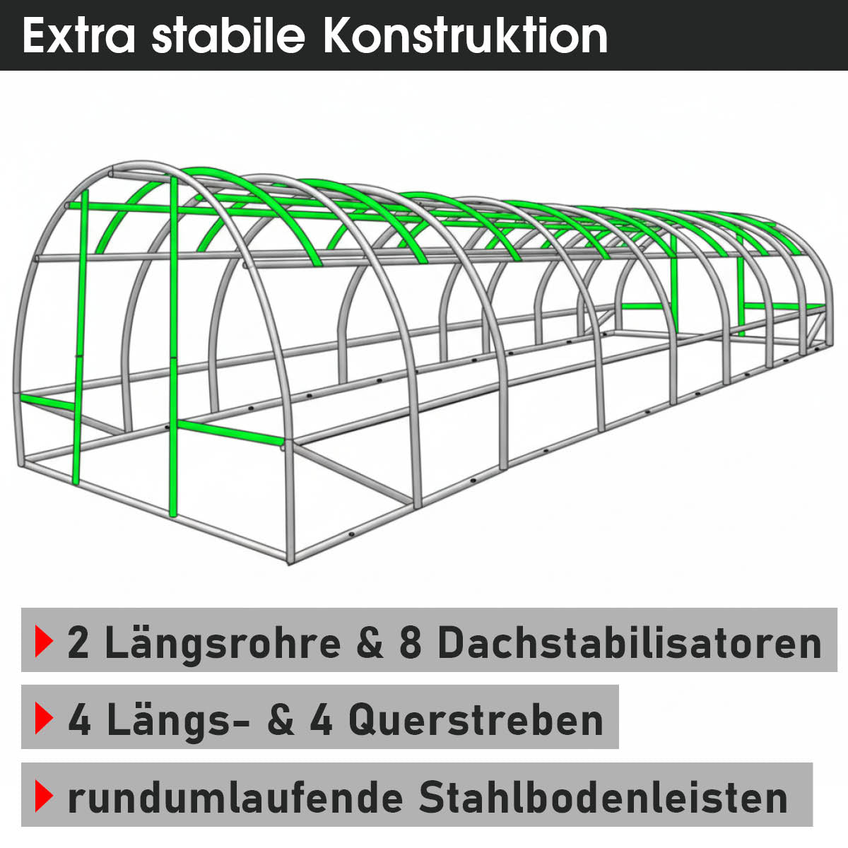Folien-Gewächshaus 24, 3x8m inkl. Erdanker & Unkrautvlies