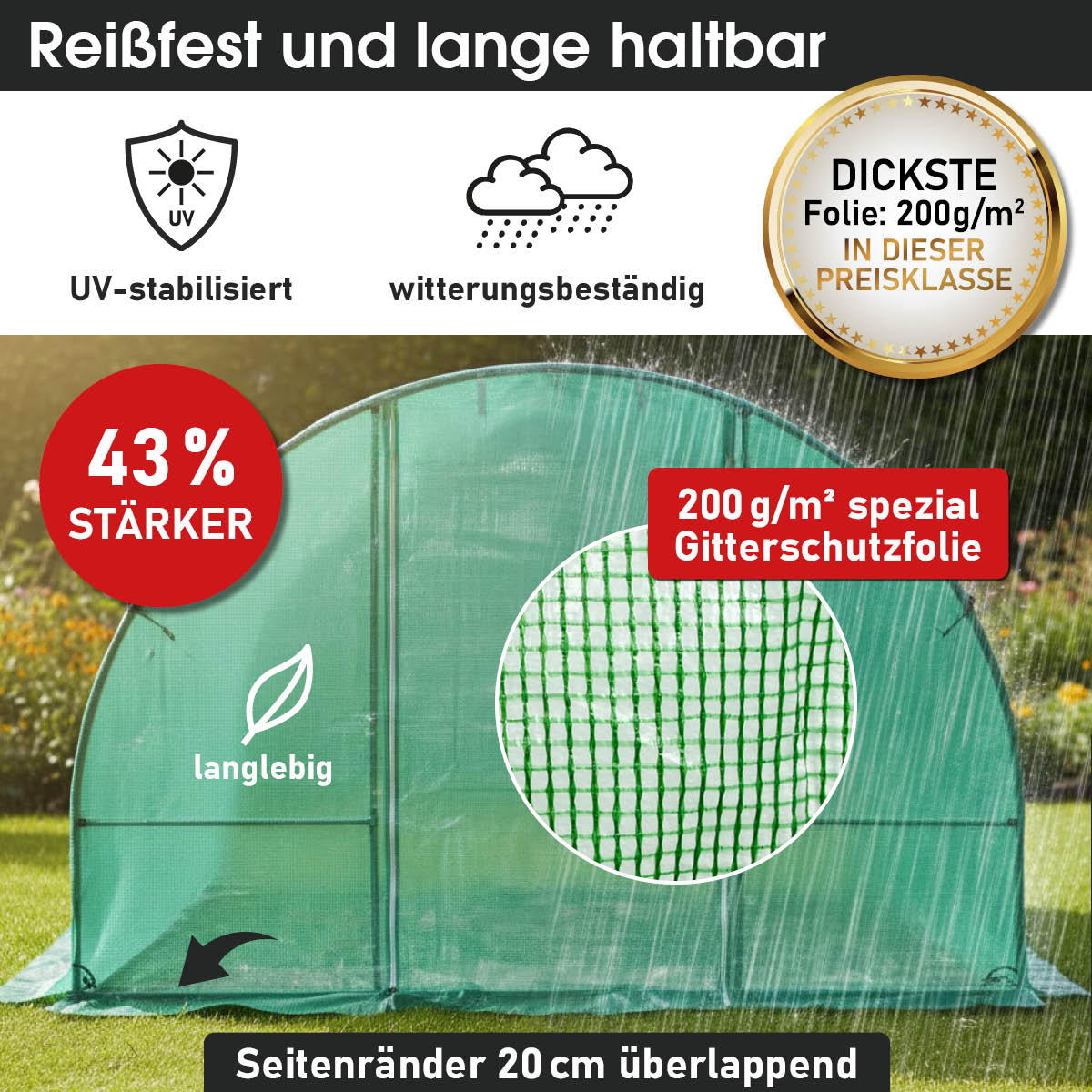 Folien-Gewächshaus 24, 3x8m inkl. Erdanker & Unkrautvlies