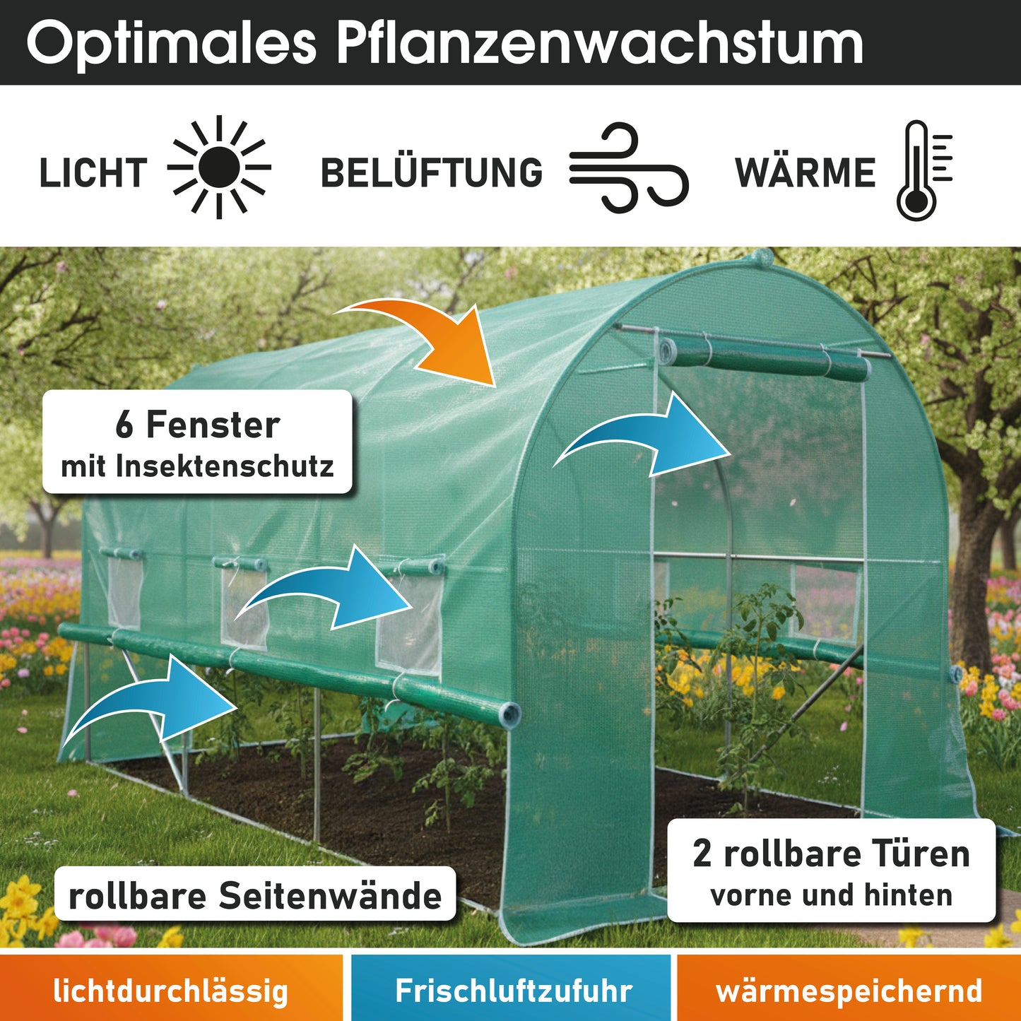 Foliengewächshaus 06 rollbar, 2x3m inkl. Erdanker & Unkrautvlies