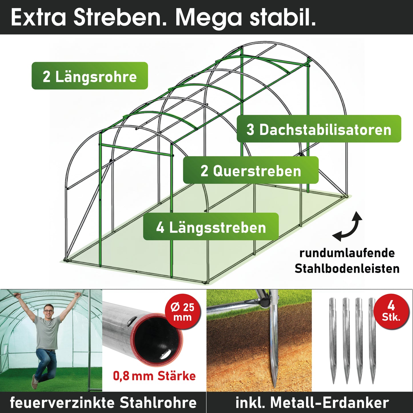 Foliengewächshaus 06 rollbar, 2x3m inkl. Erdanker & Unkrautvlies