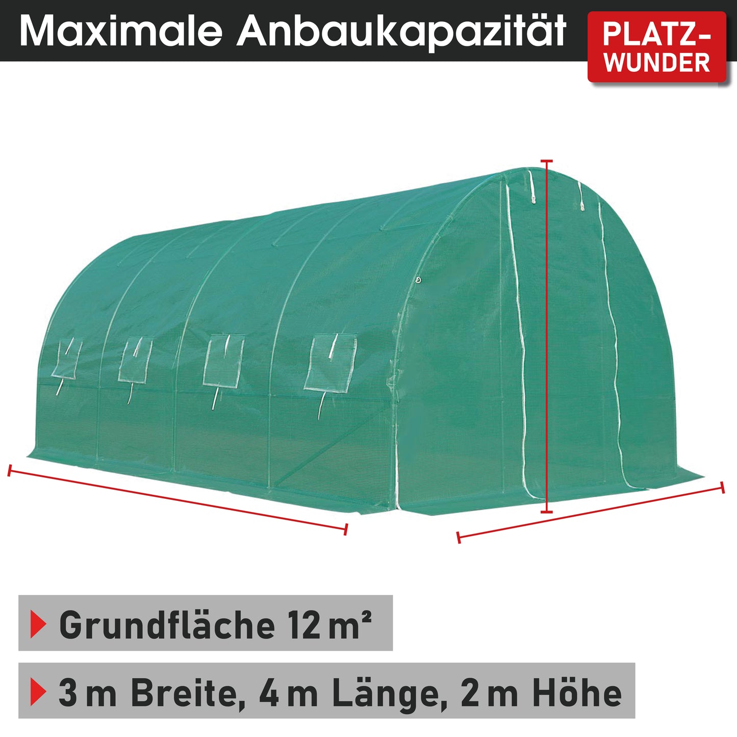Foliengewächshaus 12 rollbar, 3x4m inkl. Erdanker & Unkrautvlies