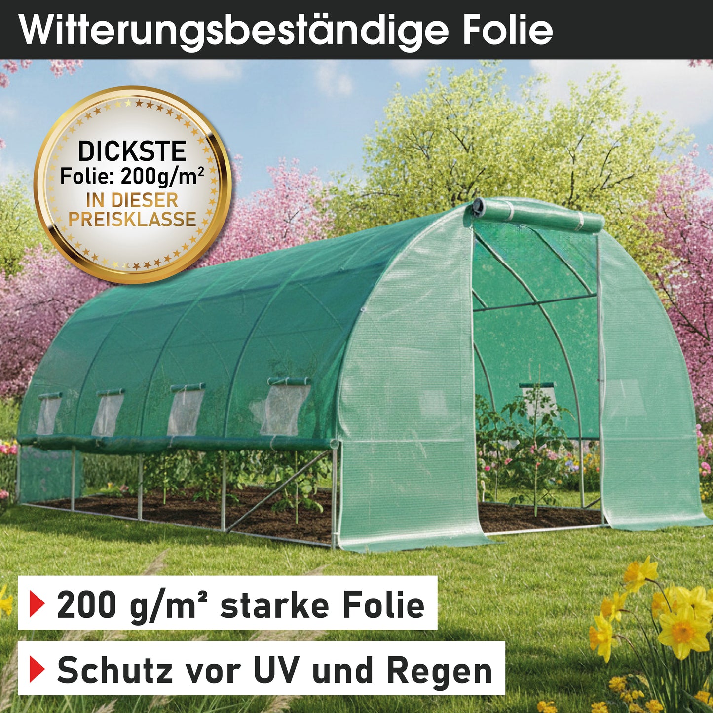 Foliengewächshaus 12 rollbar, 3x4m inkl. Erdanker & Unkrautvlies