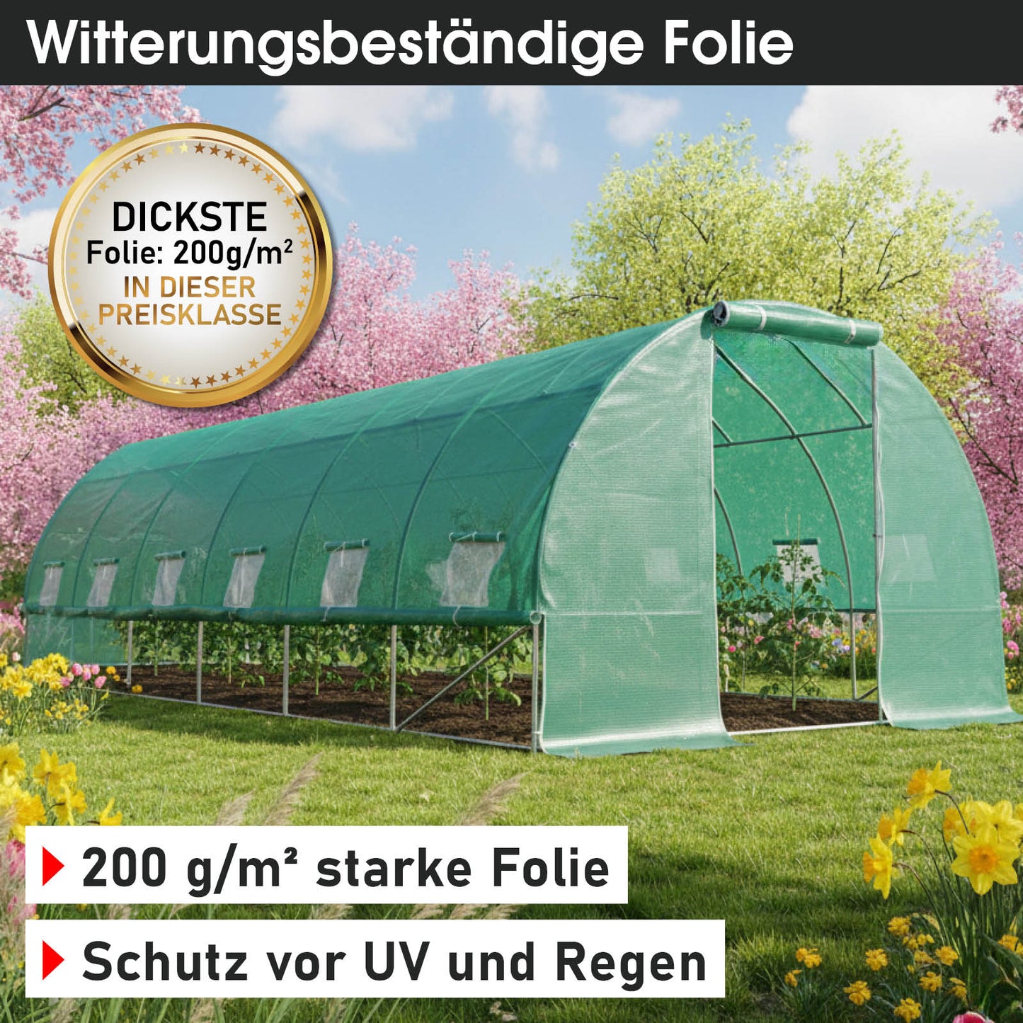 Foliengewächshaus 18 rollbar, 3x6m inkl. Erdanker & Unkrautvlies
