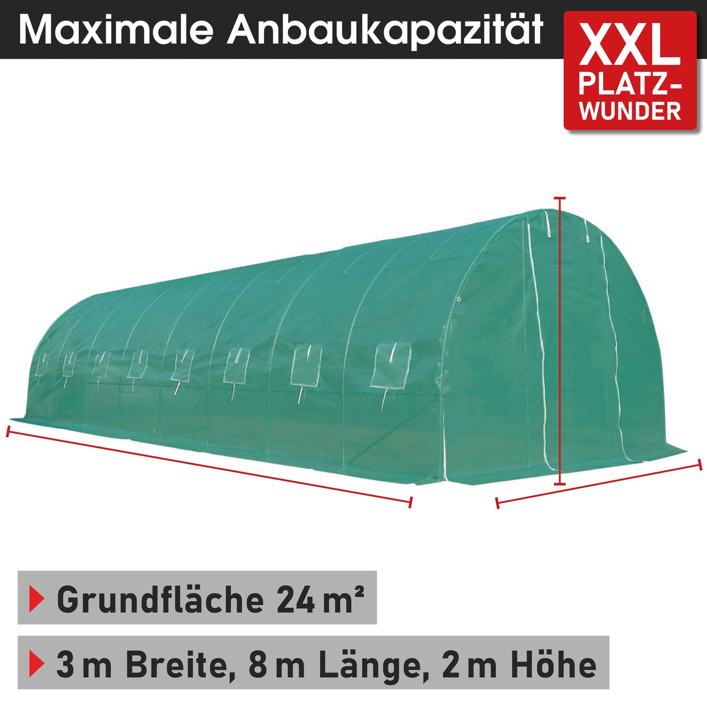 Foliengewächshaus 24 rollbar, 3x8m inkl. Erdanker & Unkrautvlies