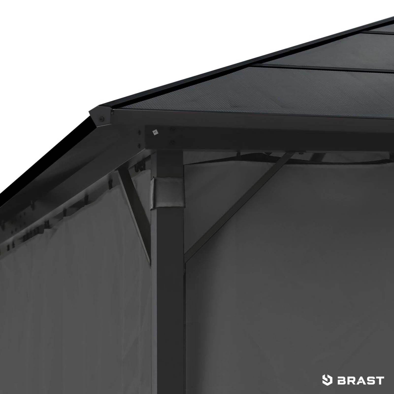 Grauer Aluminium Gartenpavillon mit festem Dach, sturmfest, winterfest und wasserdicht.