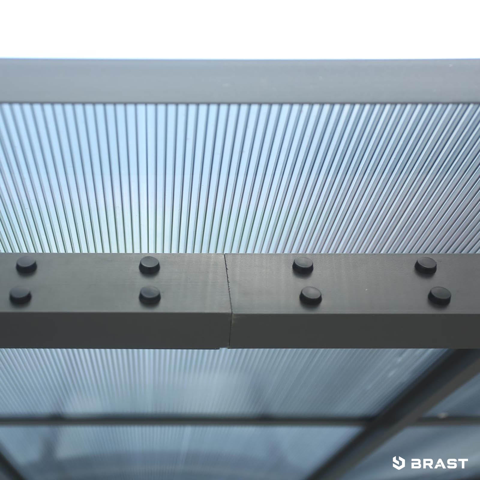 Dachdetail Alu Pavillon PREMIUM 3x4m beige mit stabilem, wasserdichtem, winterfestem Gartenpavillon.