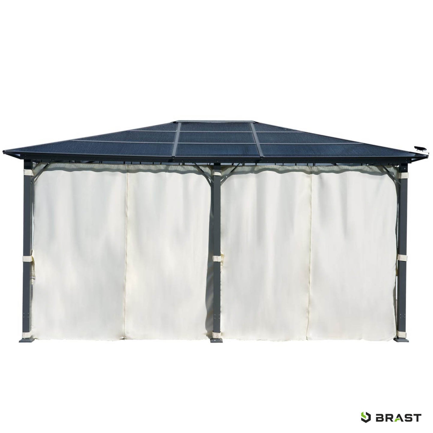 Beiger Pavillon aus Aluminium mit stabilem, wasserdichtem Dach und geschlossenen Seiten, gartenpavillon sturmfest winterfest .
