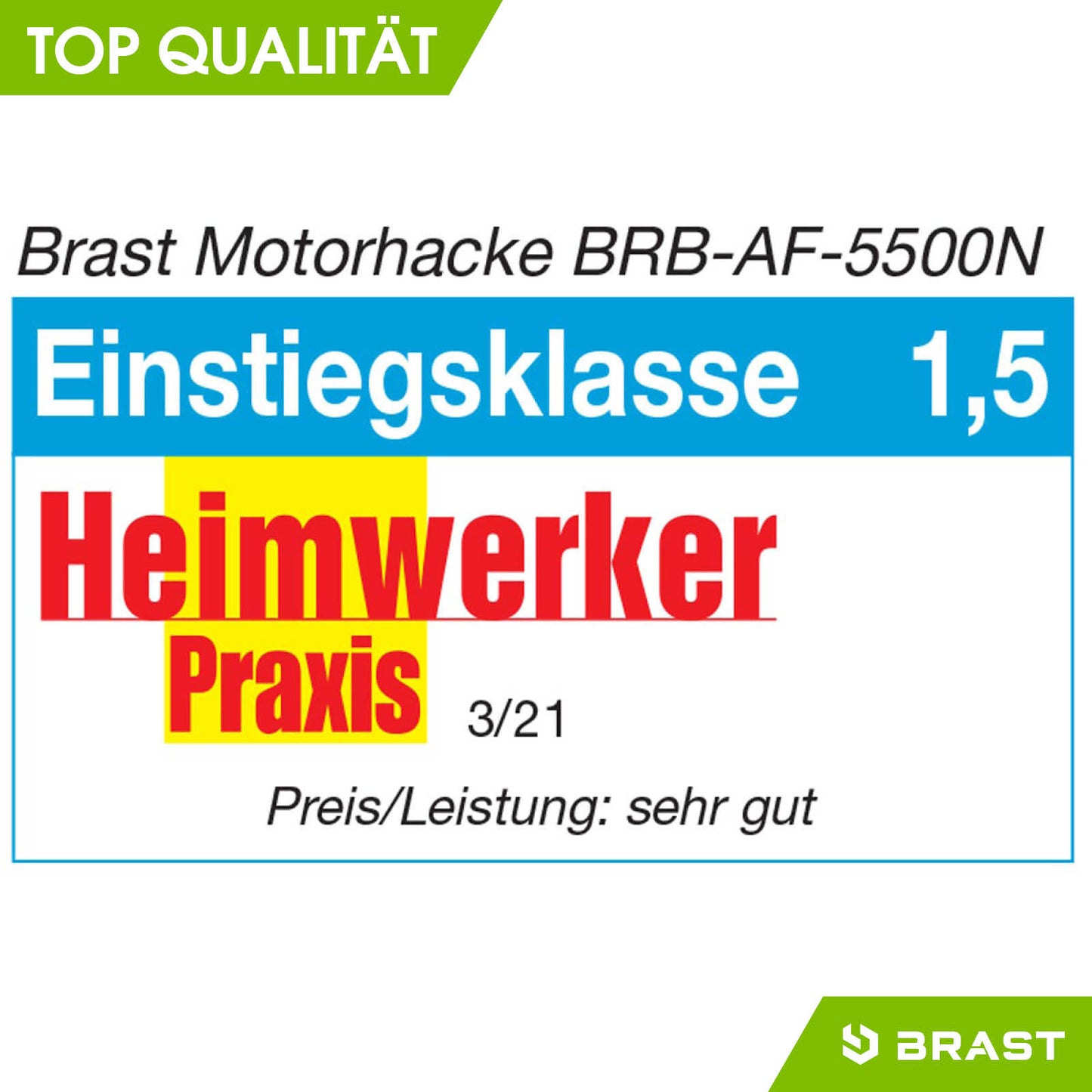 BRAST Benzin Motorhacke 5500N Gartenfräse Bodenfräse mit robustem Motor und Pflugaufsatz.