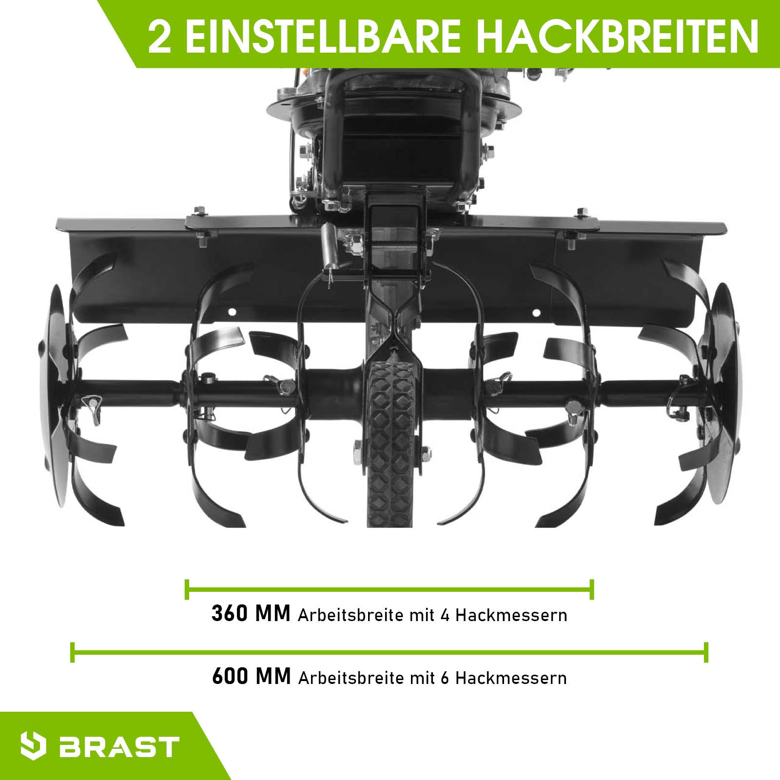 BRAST Motorhacke Benzin mit 2 einstellbaren Hackbreiten, 360 mm und 600 mm Gartenfräse Bodenfräse Gartenfräse Pflug.