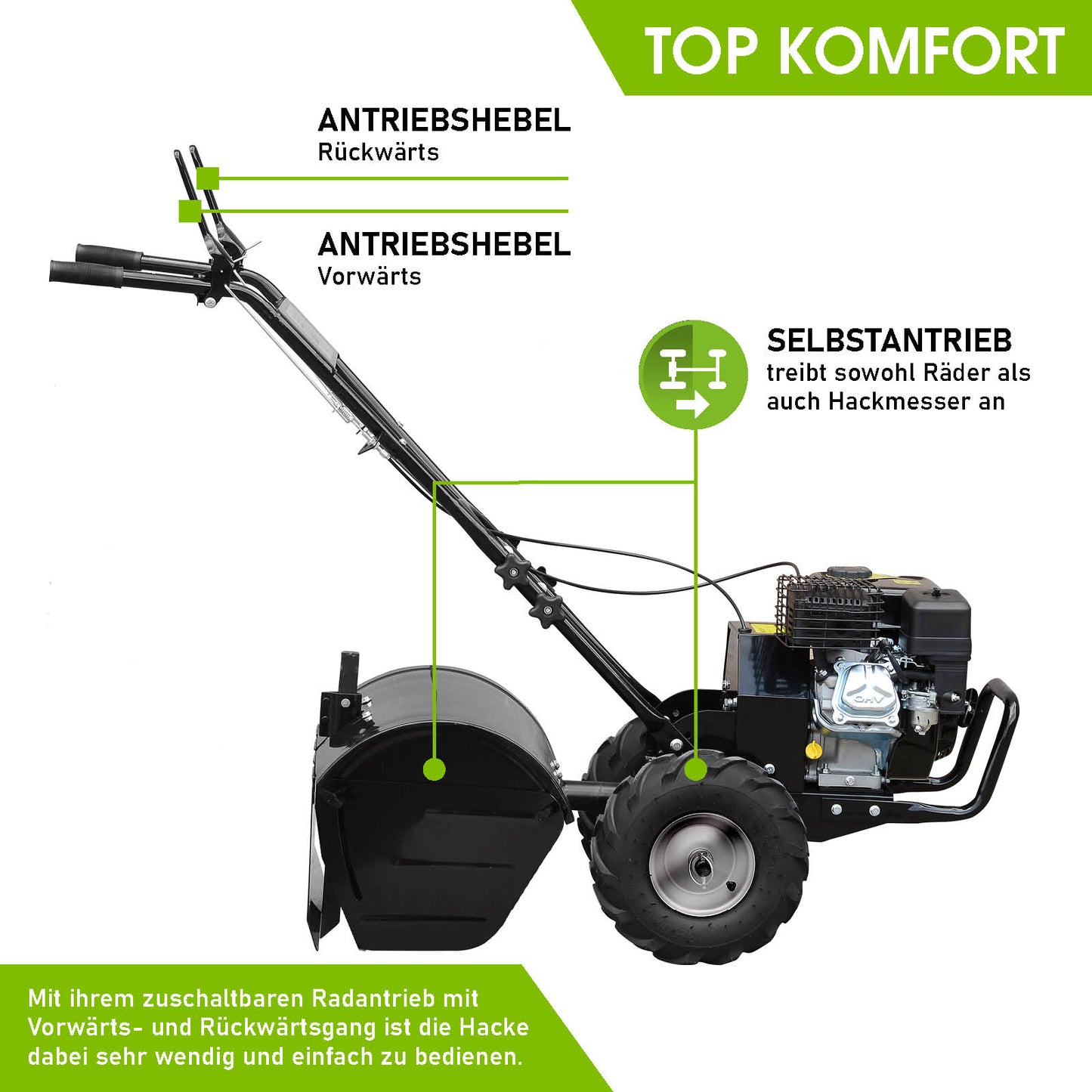 Benzin Motorhacke mit selbstantrieb, verstellbarem Antriebshebel, robustem Motor, gartenfräse bodenfräse gartenfräse.