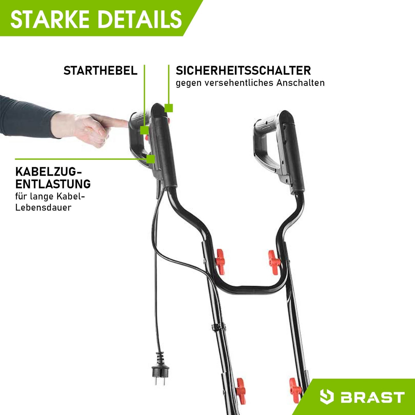 Elektro Motorhacke mit Kabelzugentlastung, Sicherheitschalter und ergonomischem Griff, Gartenfräse Bodenfräse Motorhacke.