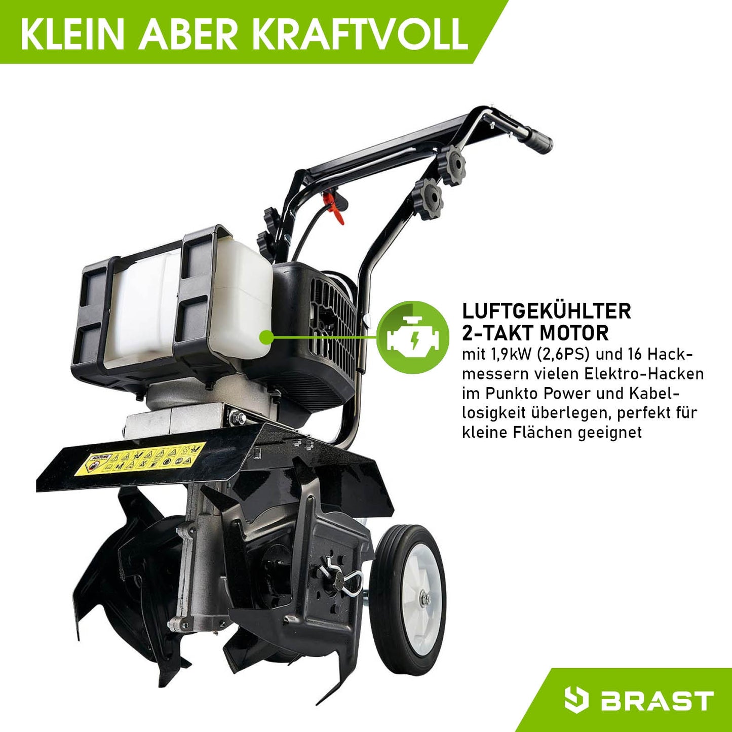 Schwarze Motorhacke mit luftgekühltem 2-Takt Motor und zwei Rädern, Gartenfräse Bodenfräse Gartenfräse Pflug Zubehör.