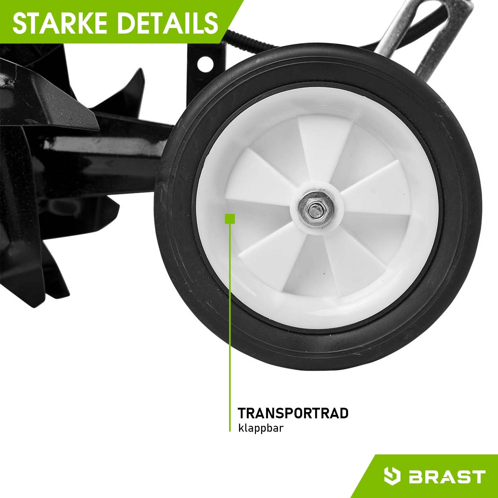 Schwarzes Transportrad mit weißer Felge für Motorhacke Gartenfräse Bodenfräse Gartenfräse Pflug.