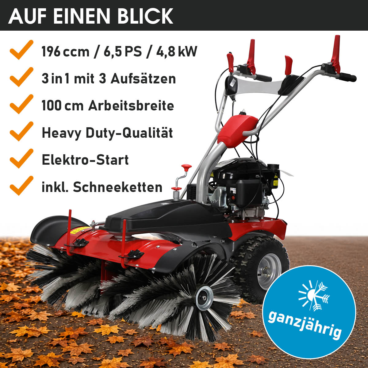 BRAST 3in1 XXL Benzin Kehrmaschine ESTART