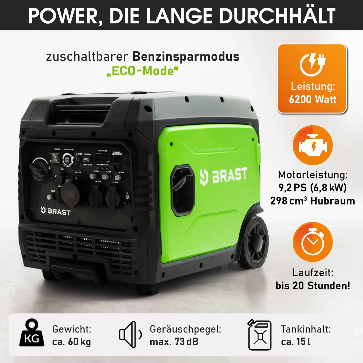 BRAST Benzin Inverter Stromerzeuger 6200 W