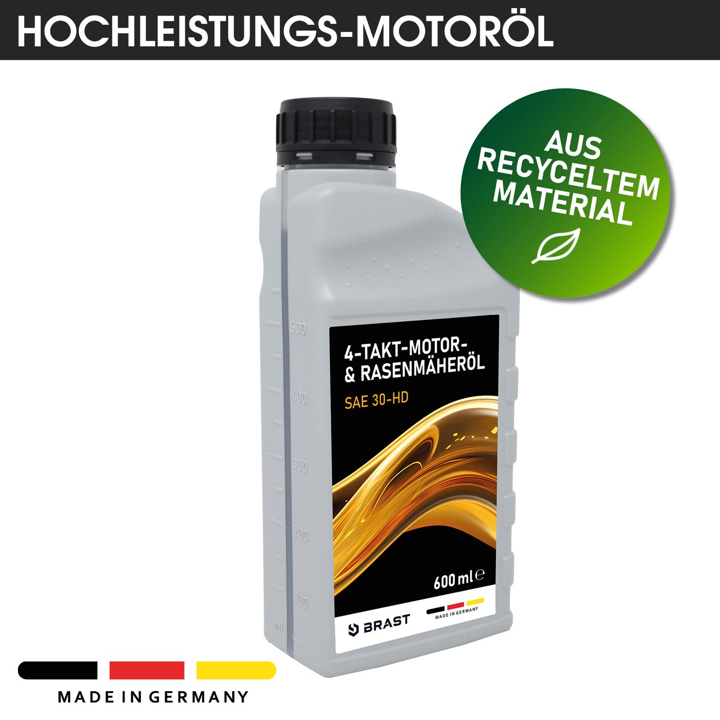 400ml Flasche Hochleistungs-Motoröl für 4-Takt-Motoren aus recyceltem Material.