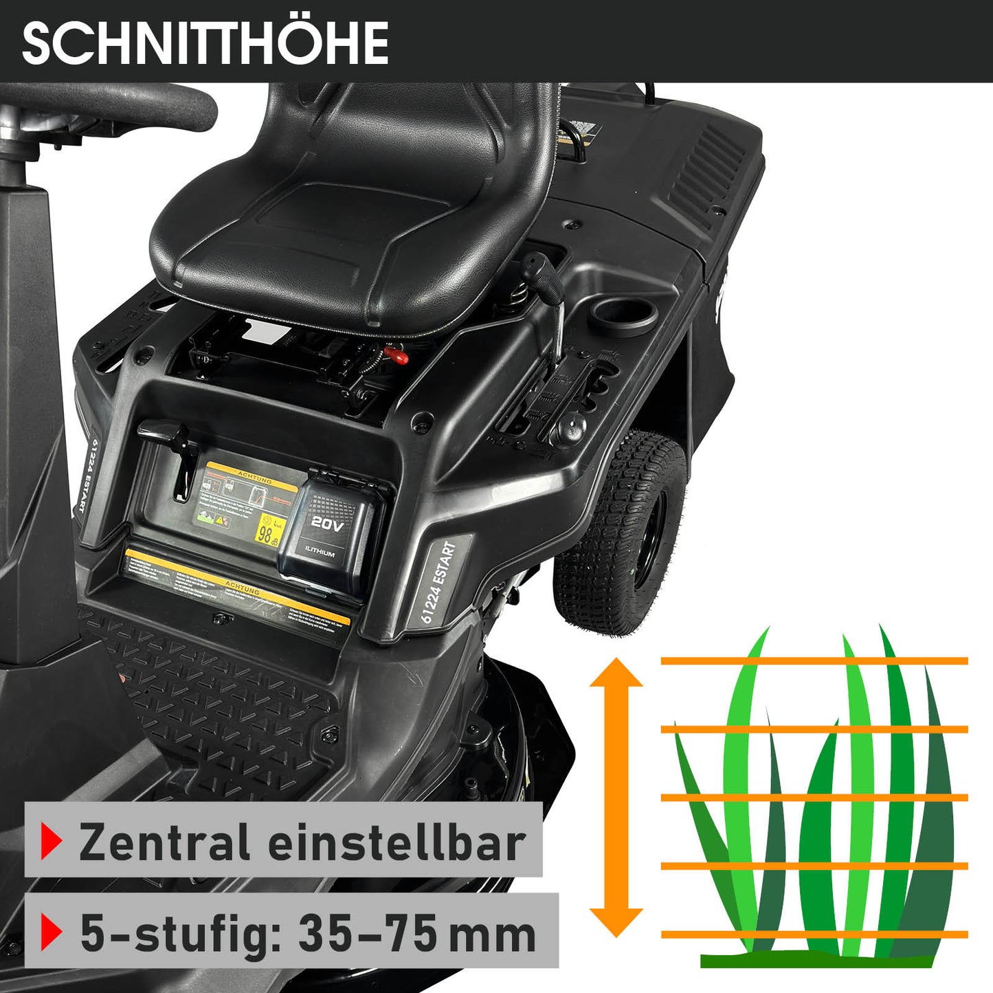 BRAST Aufsitzmäher mit Estart, 7PS Motor, XXL Schnittbreite, zentral einstellbare Schneid Höhe 35-75 mm.