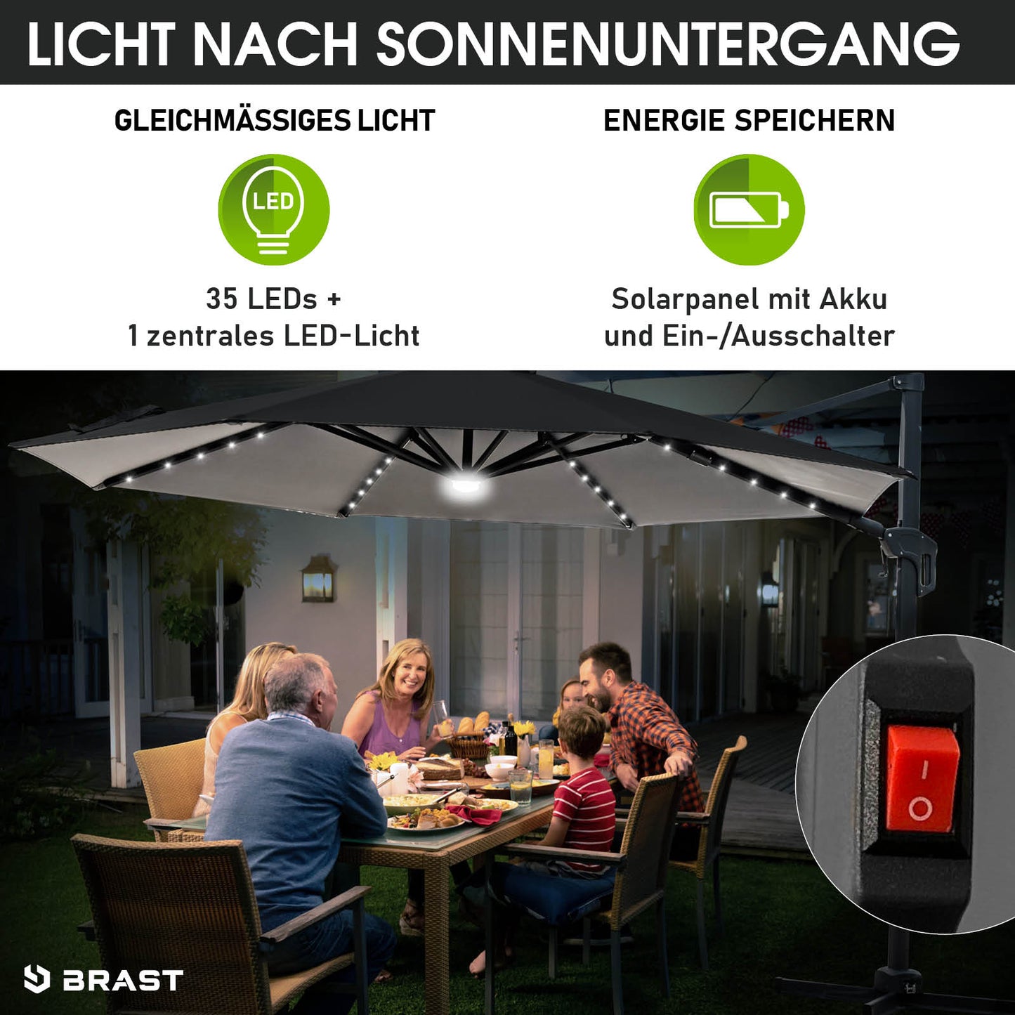 Grau rechteckiger Ampelschirm 300cm mit LED-Beleuchtung, Gartenschirm für Terrasse und Balkon.