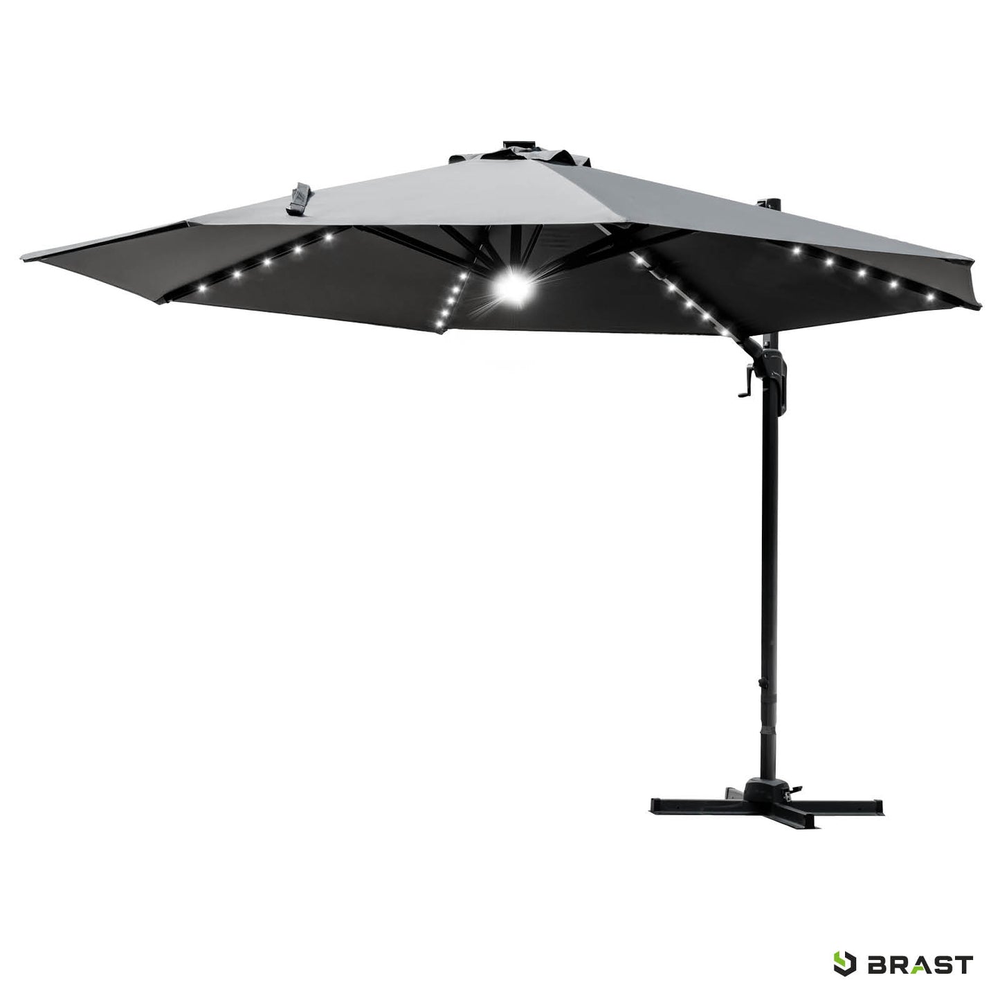 Grau rechteckiger Ampelschirm 300 cm mit LED-Beleuchtung, moderner Gartenschirm für Sonnenschirme Balkon und Terrasse.