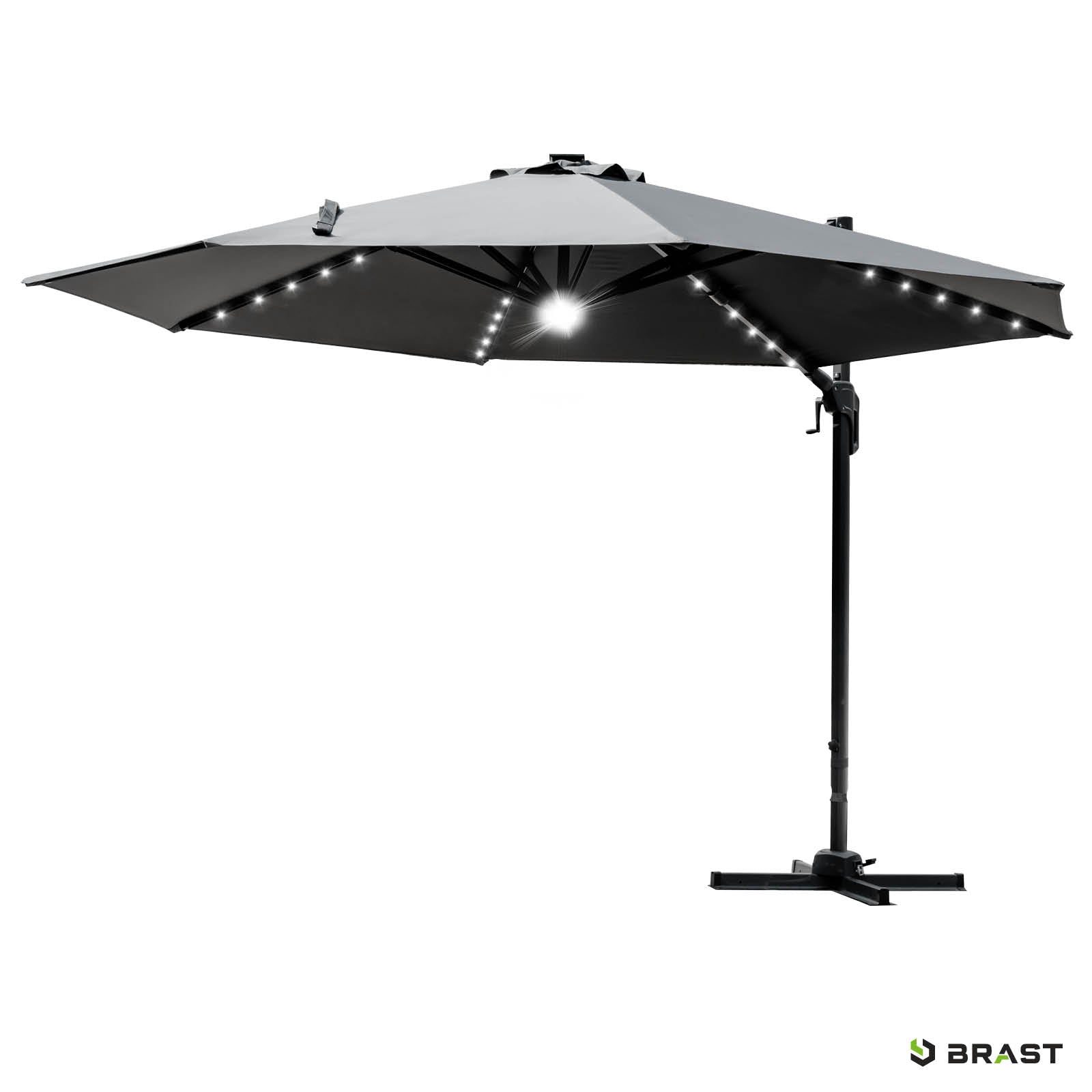 Grau rechteckiger Ampelschirm 300 cm mit LED-Beleuchtung, moderner Gartenschirm für Sonnenschirme Balkon und Terrasse.